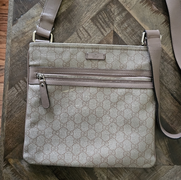 Gucci Bags Gucci Front Zip Flat Messenger Bag Gg Coated Canvas